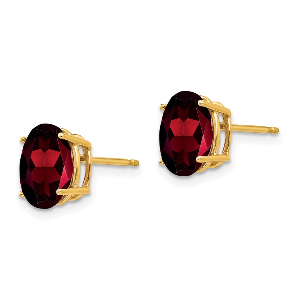 14K Yellow Gold 9x7mm Oval Garnet Post Earrings, view 2 of 4
