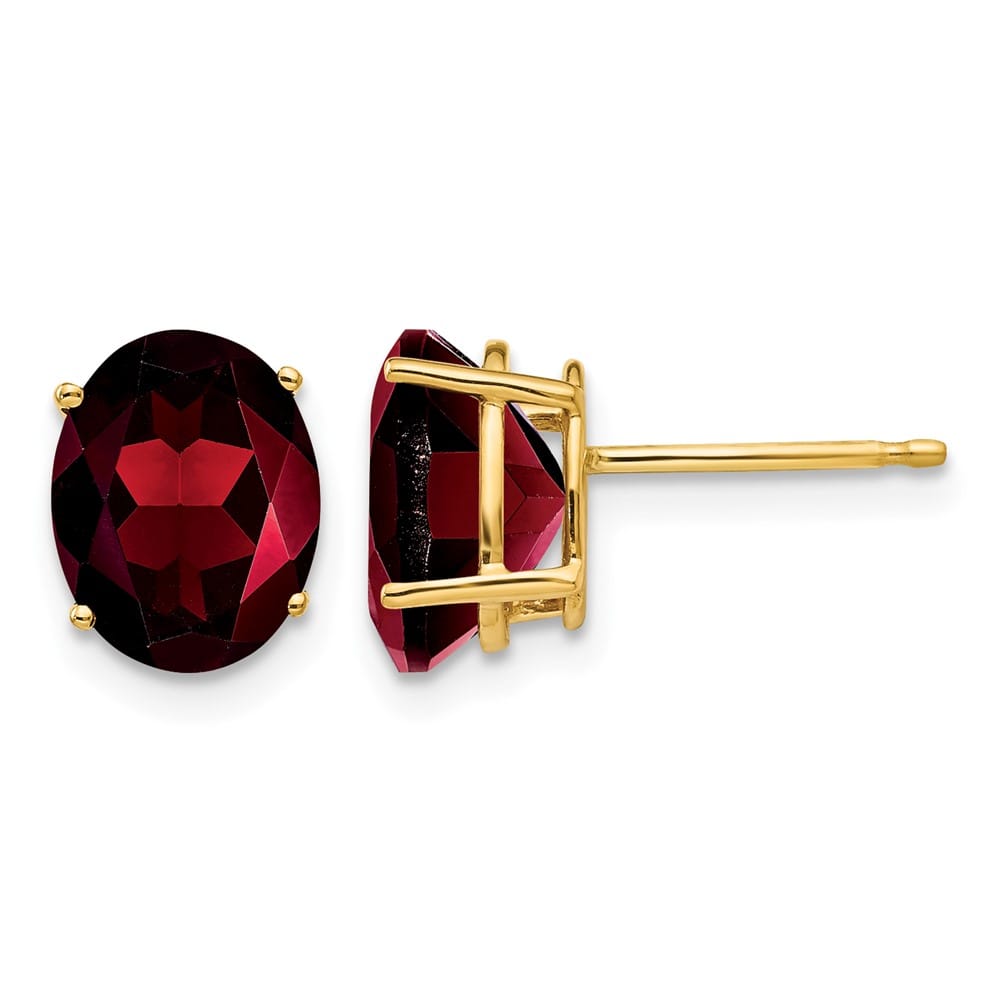 14K Yellow Gold 9x7mm Oval Garnet Post Earrings, view 1 of 4