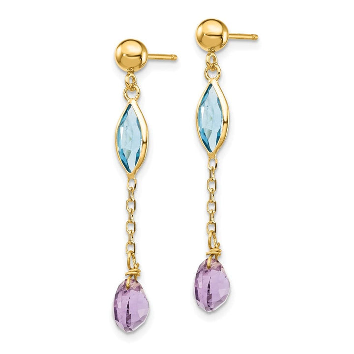 14K Yellow Gold Amethyst and Blue Topaz Dangle Post Earrings, view 2 of 4