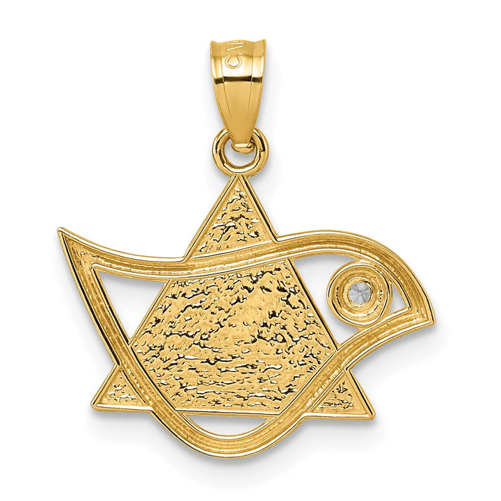 14K Yellow Gold and CZ Bird and Triangle Star of David Pendant