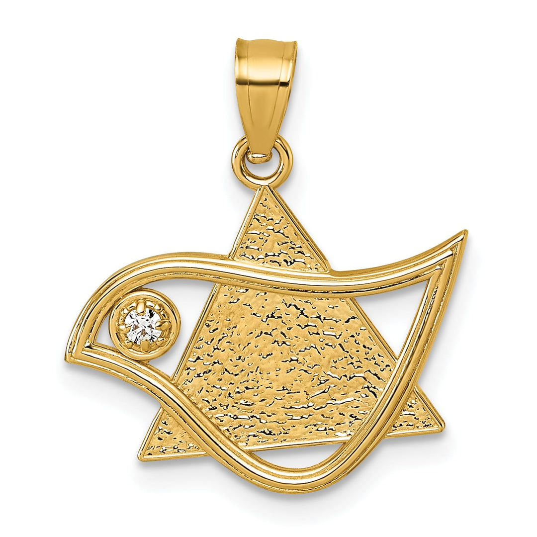 14K Yellow Gold and CZ Bird and Triangle Star of David Pendant
