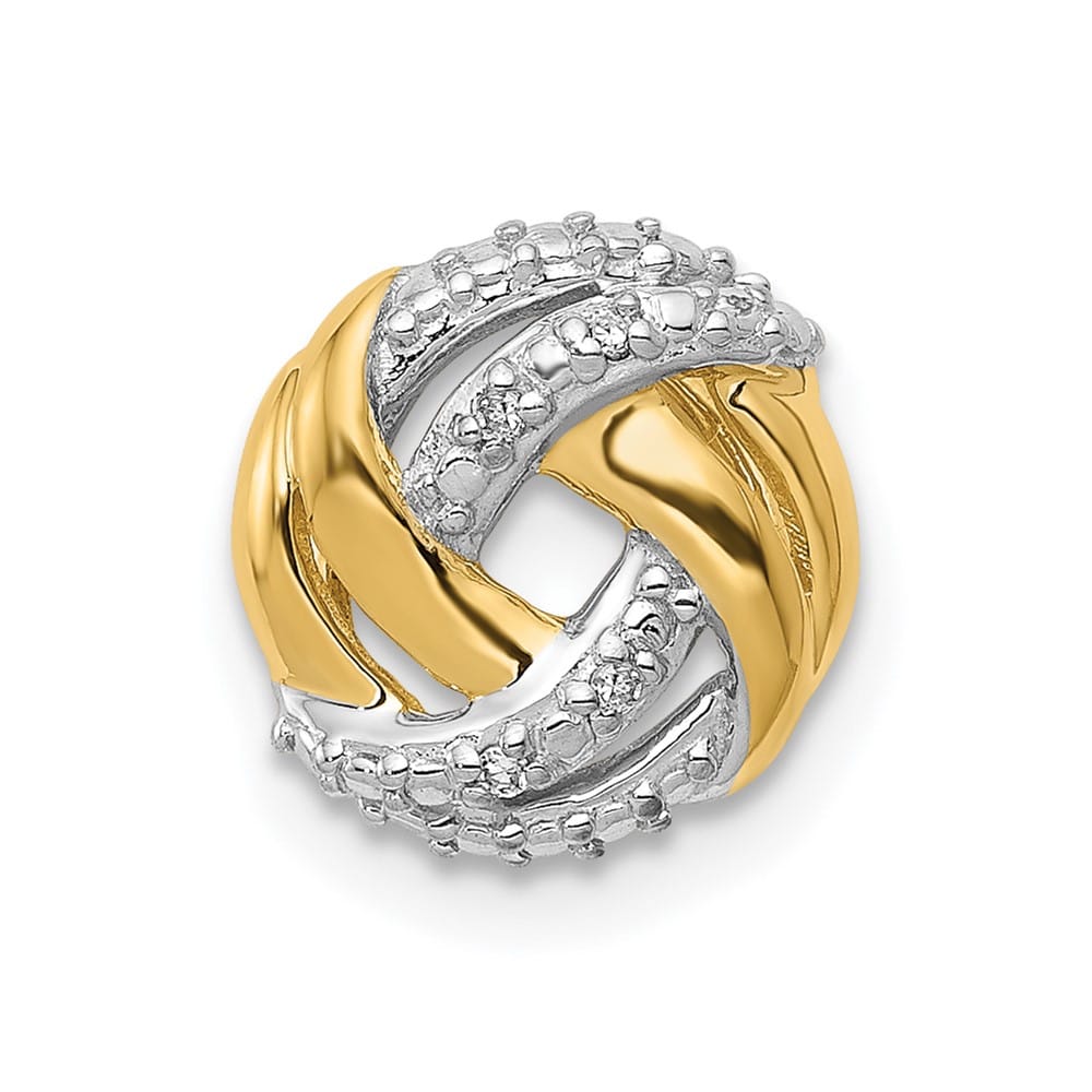 14K Yellow Gold and White Rhodium .02 Carat Diamond Knot Chain Slide