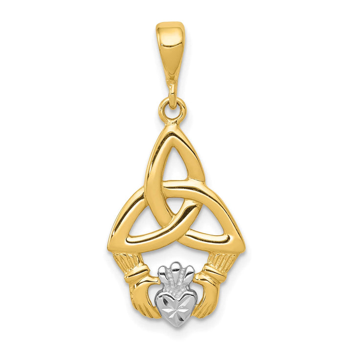 14K Yellow Gold and White Rhodium D.C. Claddagh Trinity Knot Pendant