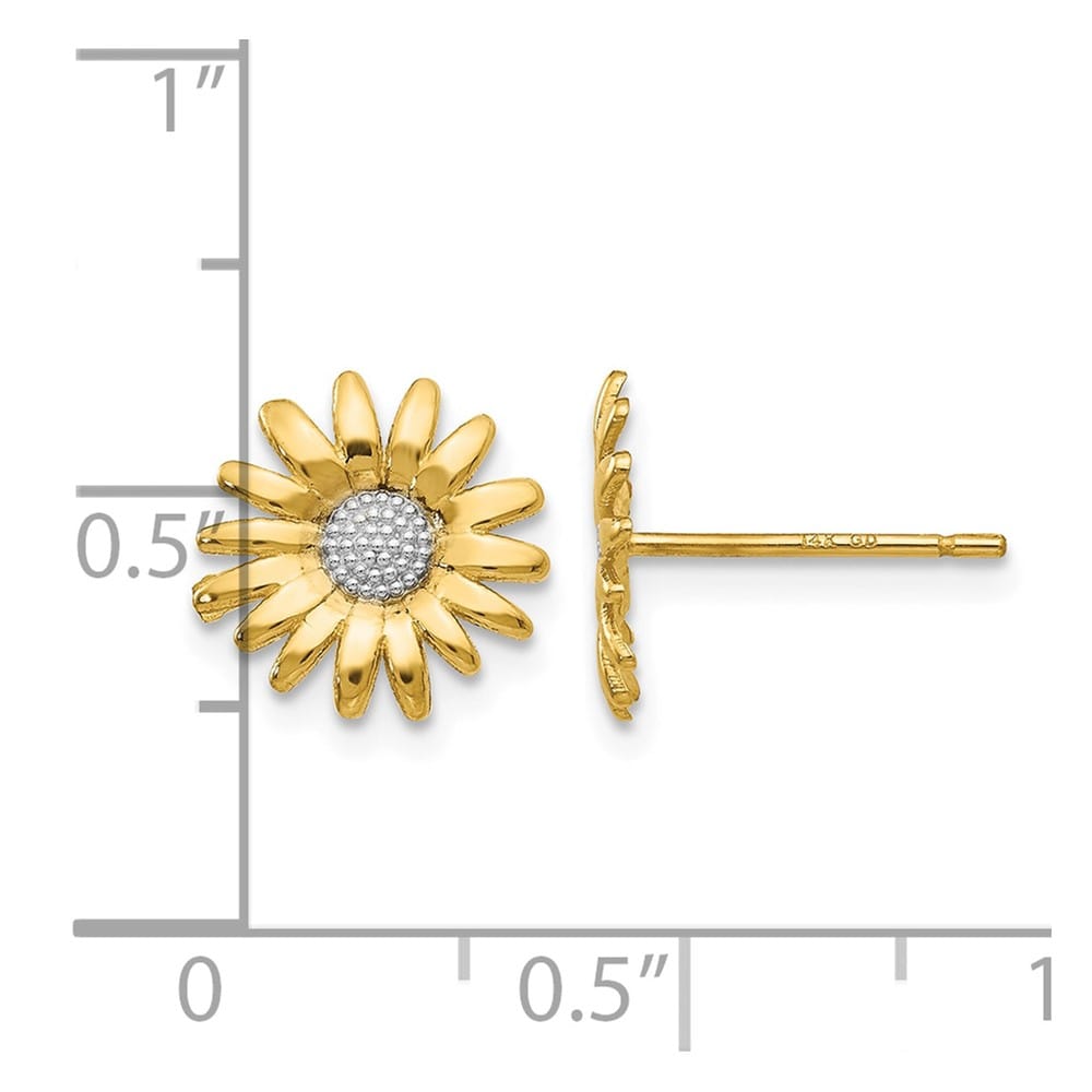 14K Yellow Gold and White Rhodium Daisy Post Earrings, view 4 of 4