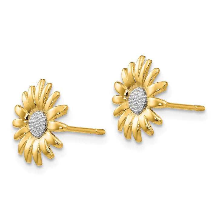 14K Yellow Gold and White Rhodium Daisy Post Earrings, view 2 of 4