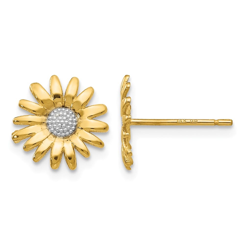 14K Yellow Gold and White Rhodium Daisy Post Earrings, view 1 of 4