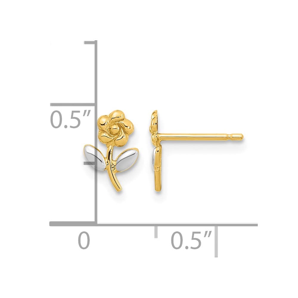 14K Yellow Gold and White Rhodium Flower Post Earrings, view 4 of 4