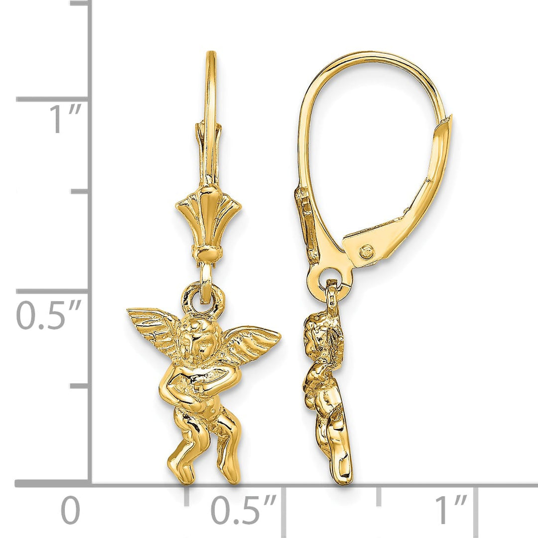14K Yellow Gold Angel Dangle Leverback Earrings