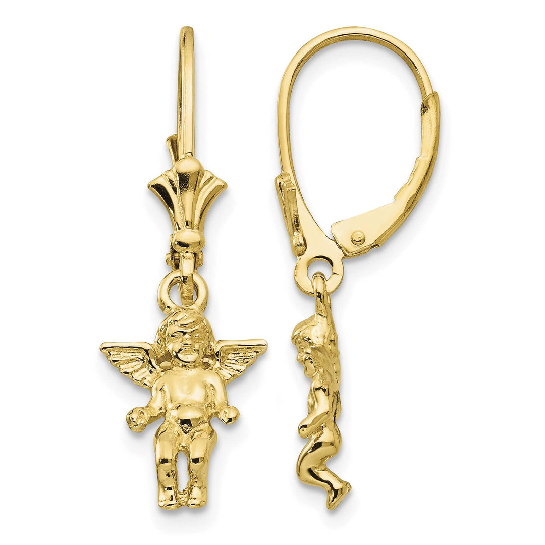 14K Yellow Gold Angel Dangle Leverback Earrings