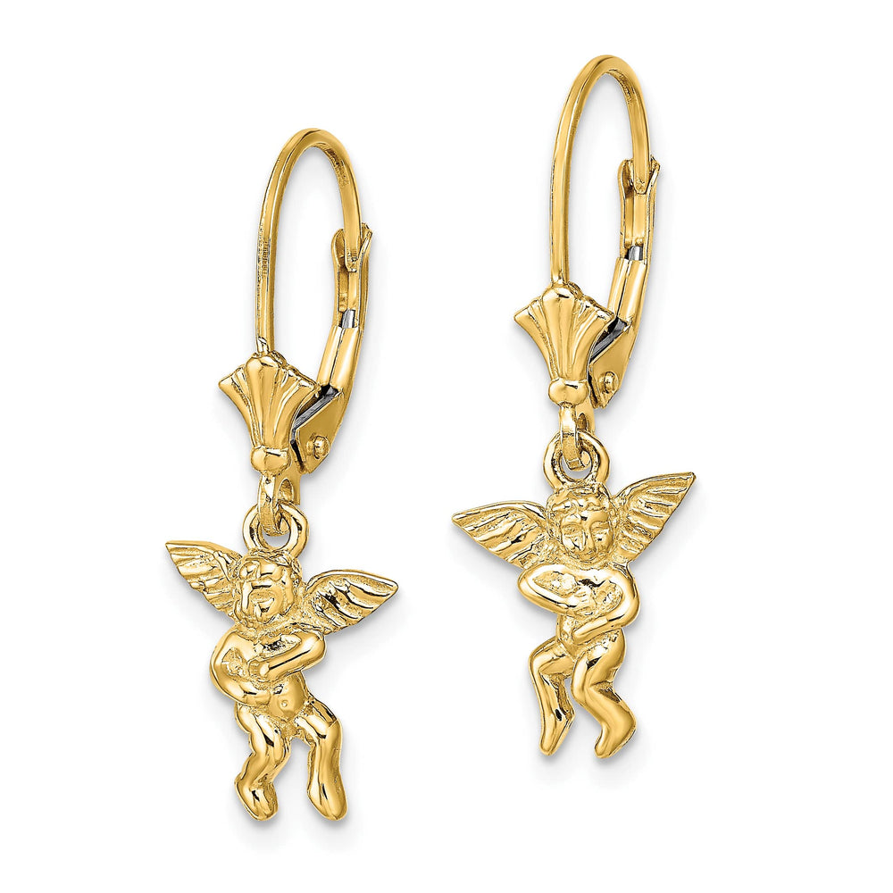 14K Yellow Gold Angel Dangle Leverback Earrings