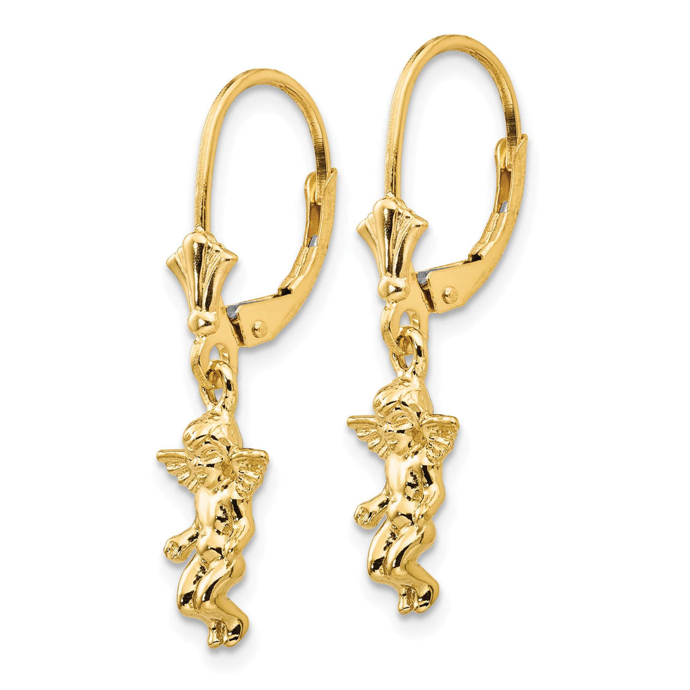 14K Yellow Gold Angel Dangle Leverback Earrings