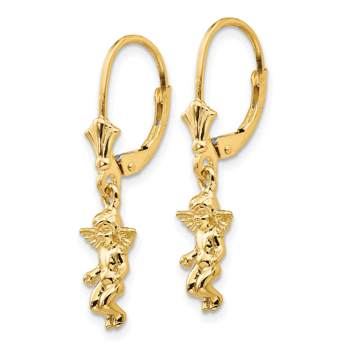 14K Yellow Gold Angel Dangle Leverback Earrings
