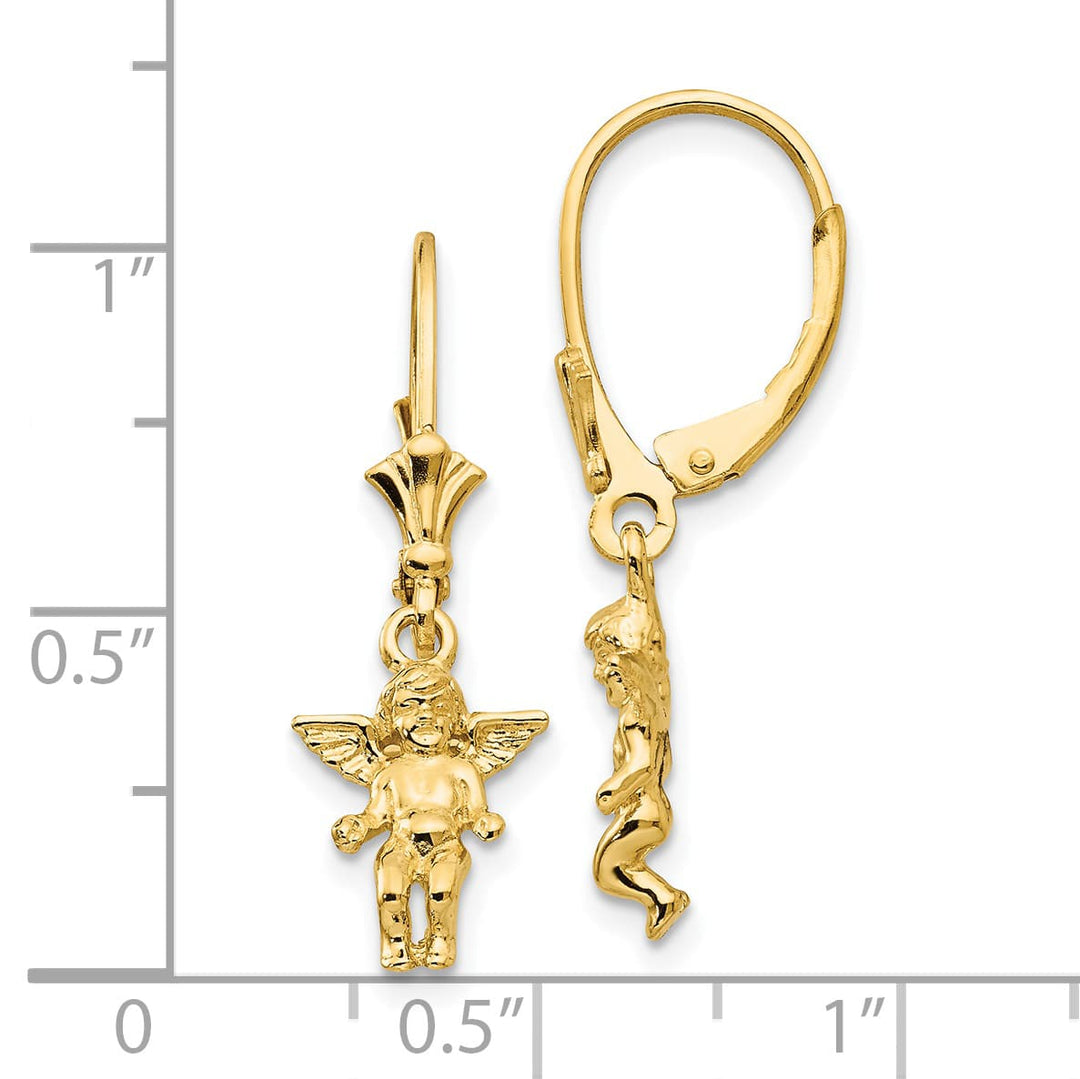 14K Yellow Gold Angel Dangle Leverback Earrings