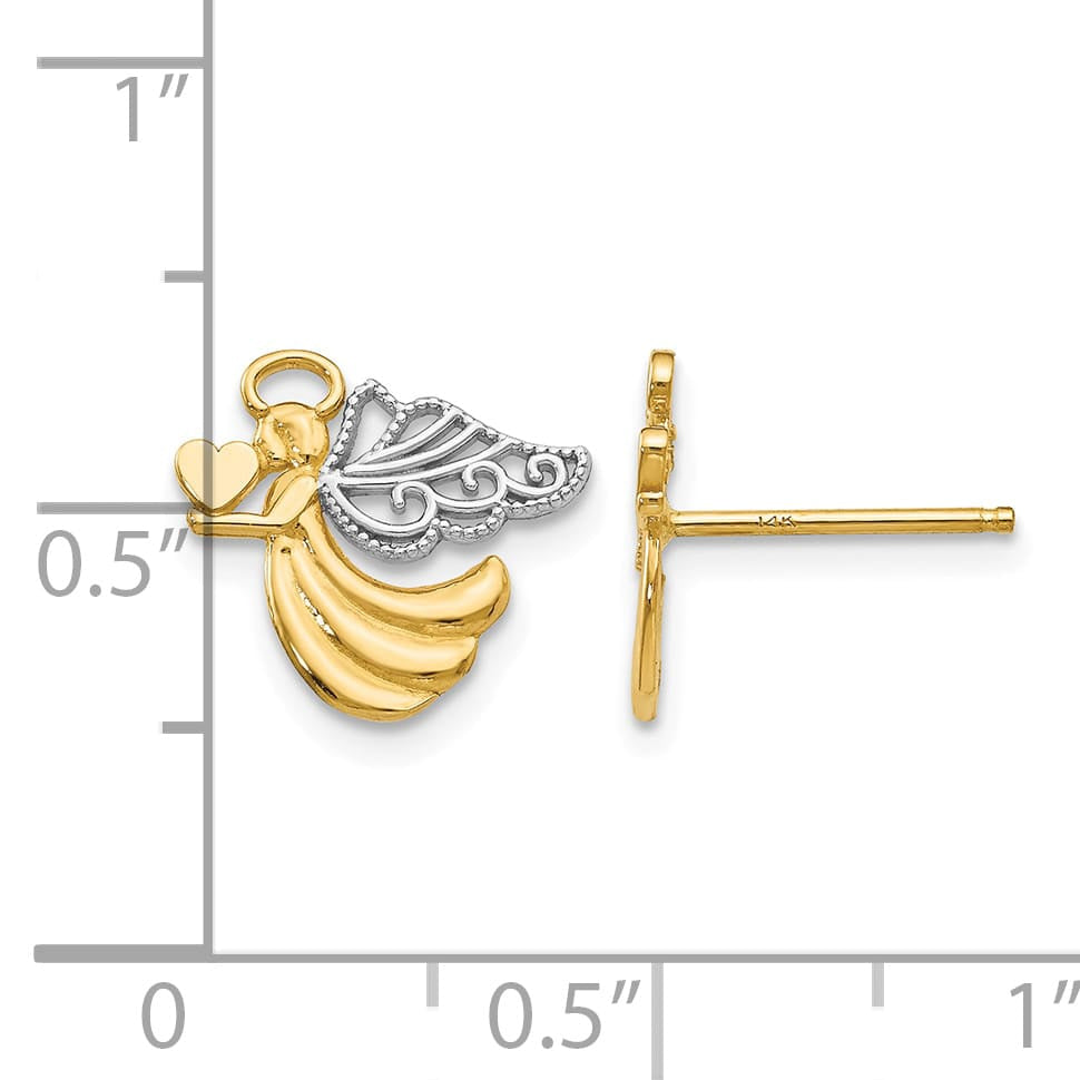 14K Yellow Gold Angel with Heart Post Earrings