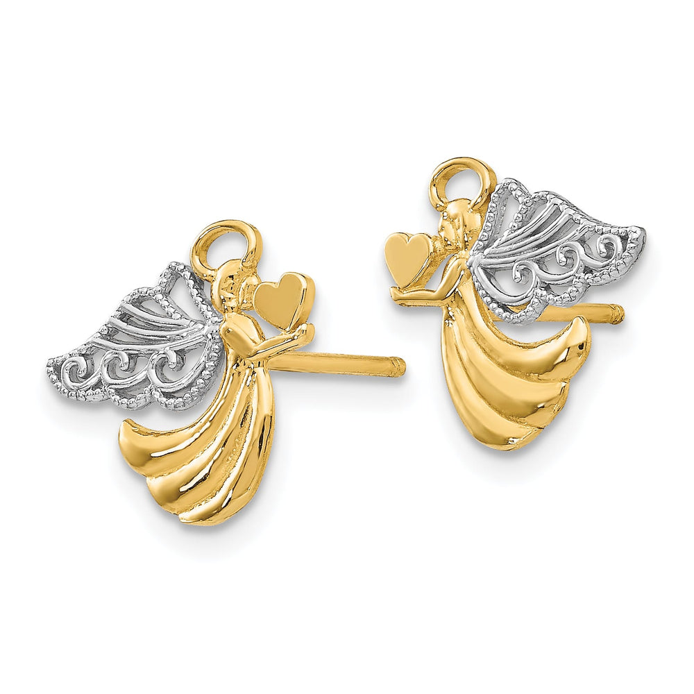 14K Yellow Gold Angel with Heart Post Earrings