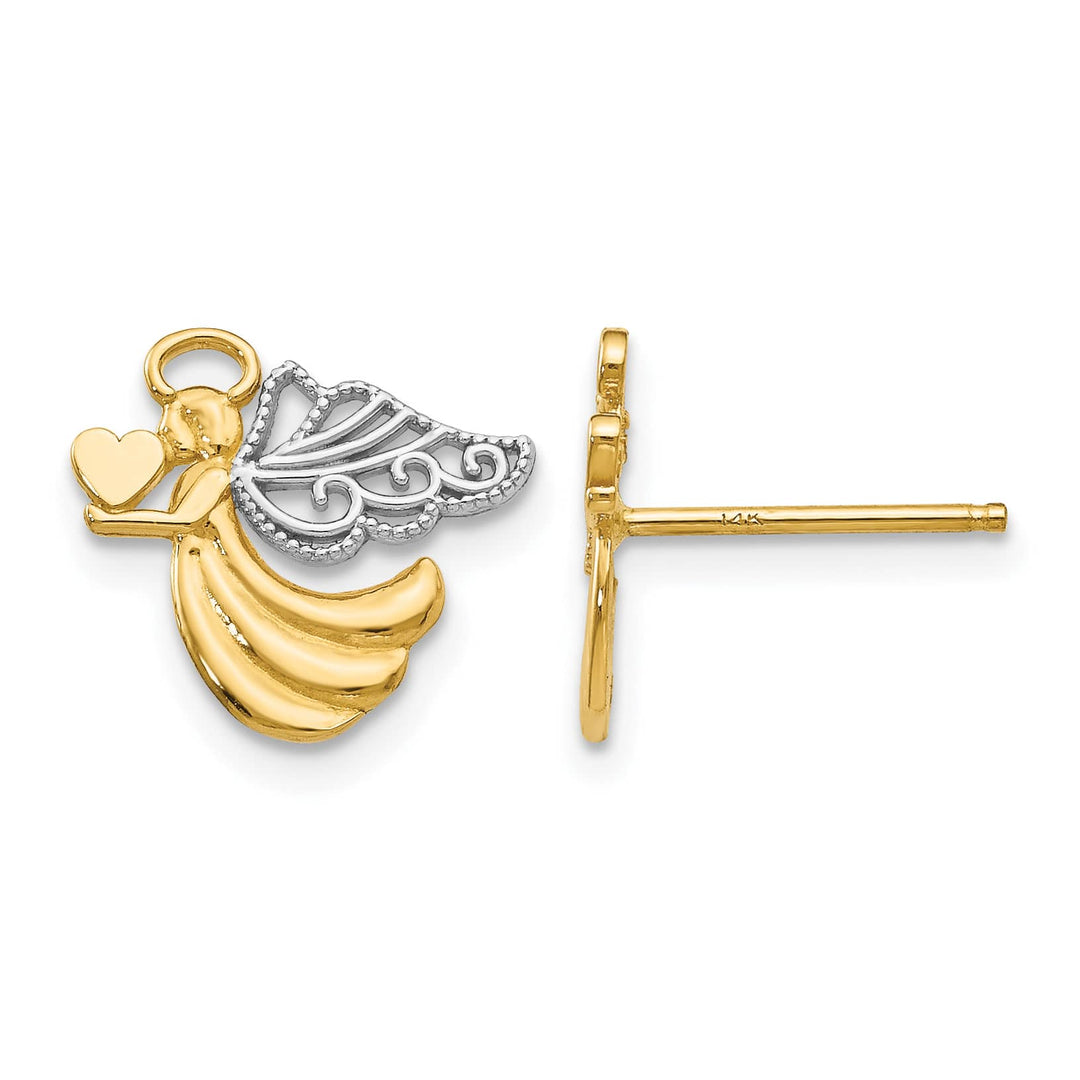 14K Yellow Gold Angel with Heart Post Earrings
