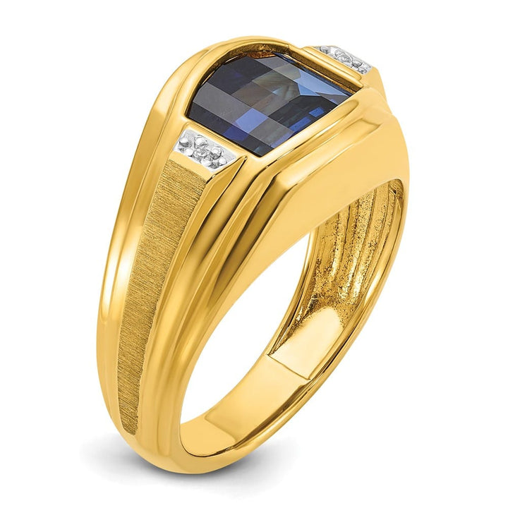 14k Yellow Gold Barrel Lab Created Sapphire Diamond Men's Ring