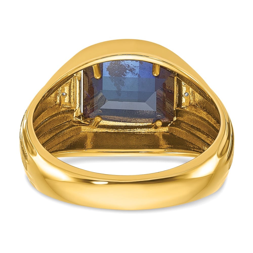 14k Yellow Gold Barrel Lab Created Sapphire Diamond Men's Ring