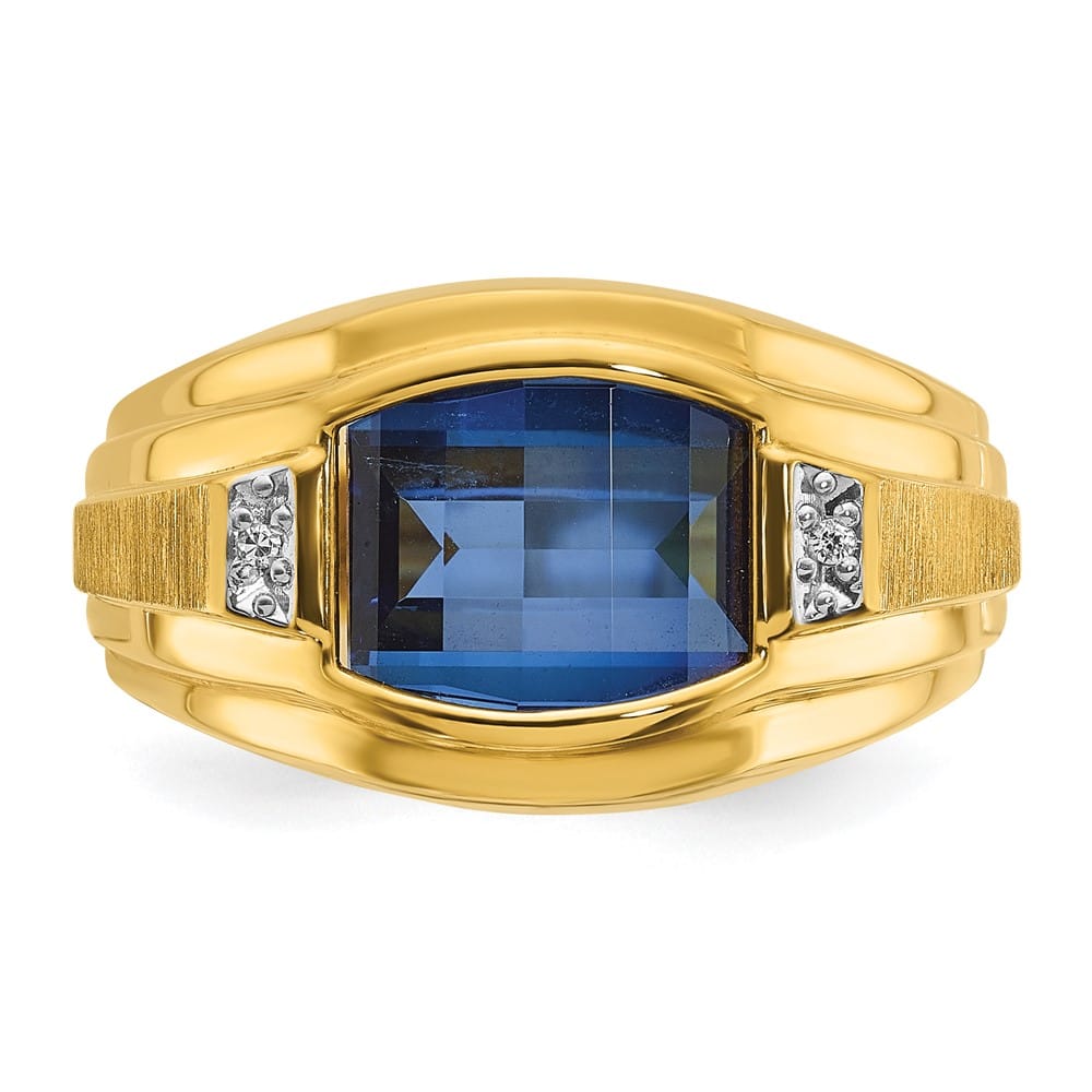 14k Yellow Gold Barrel Lab Created Sapphire Diamond Men's Ring