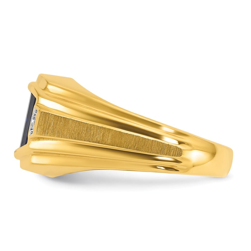 14k Yellow Gold Barrel Lab Created Sapphire Diamond Men's Ring