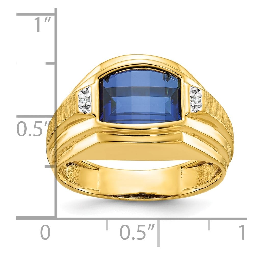 14k Yellow Gold Barrel Lab Created Sapphire Diamond Men's Ring