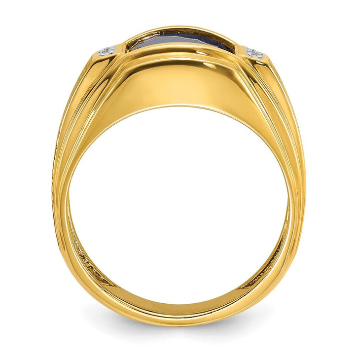 14k Yellow Gold Barrel Lab Created Sapphire Diamond Men's Ring