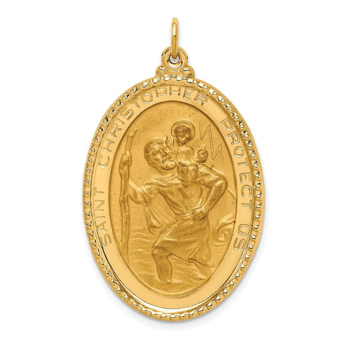 14K Yellow Gold Beaded Edge St. Christopher Medal Oval Pendant