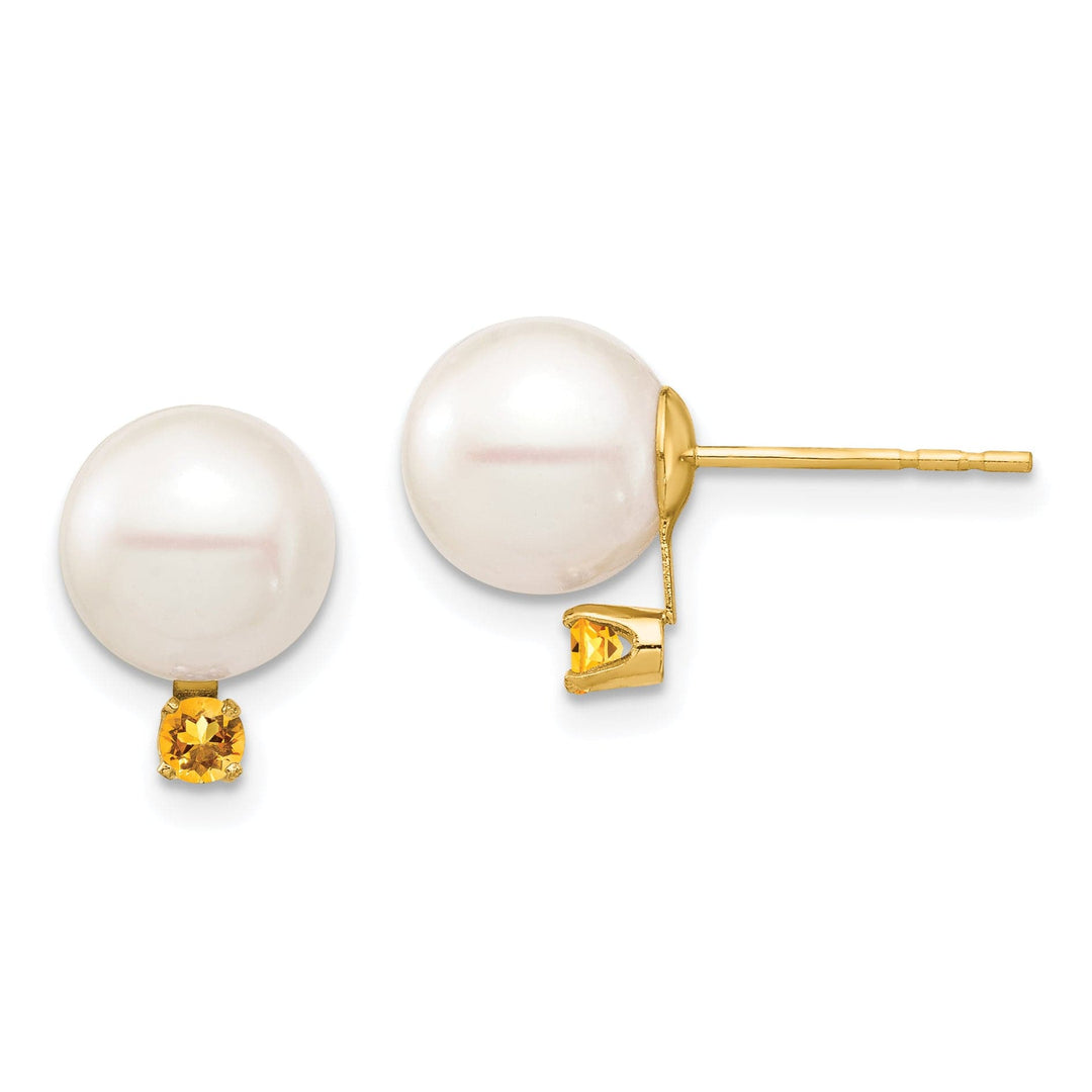 14K Yellow Gold Beautiful 8-8.5mm Freshwater Pearl  Studs