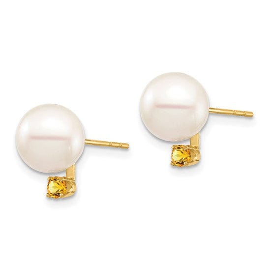 14K Yellow Gold Beautiful 8-8.5mm Freshwater Pearl  Studs