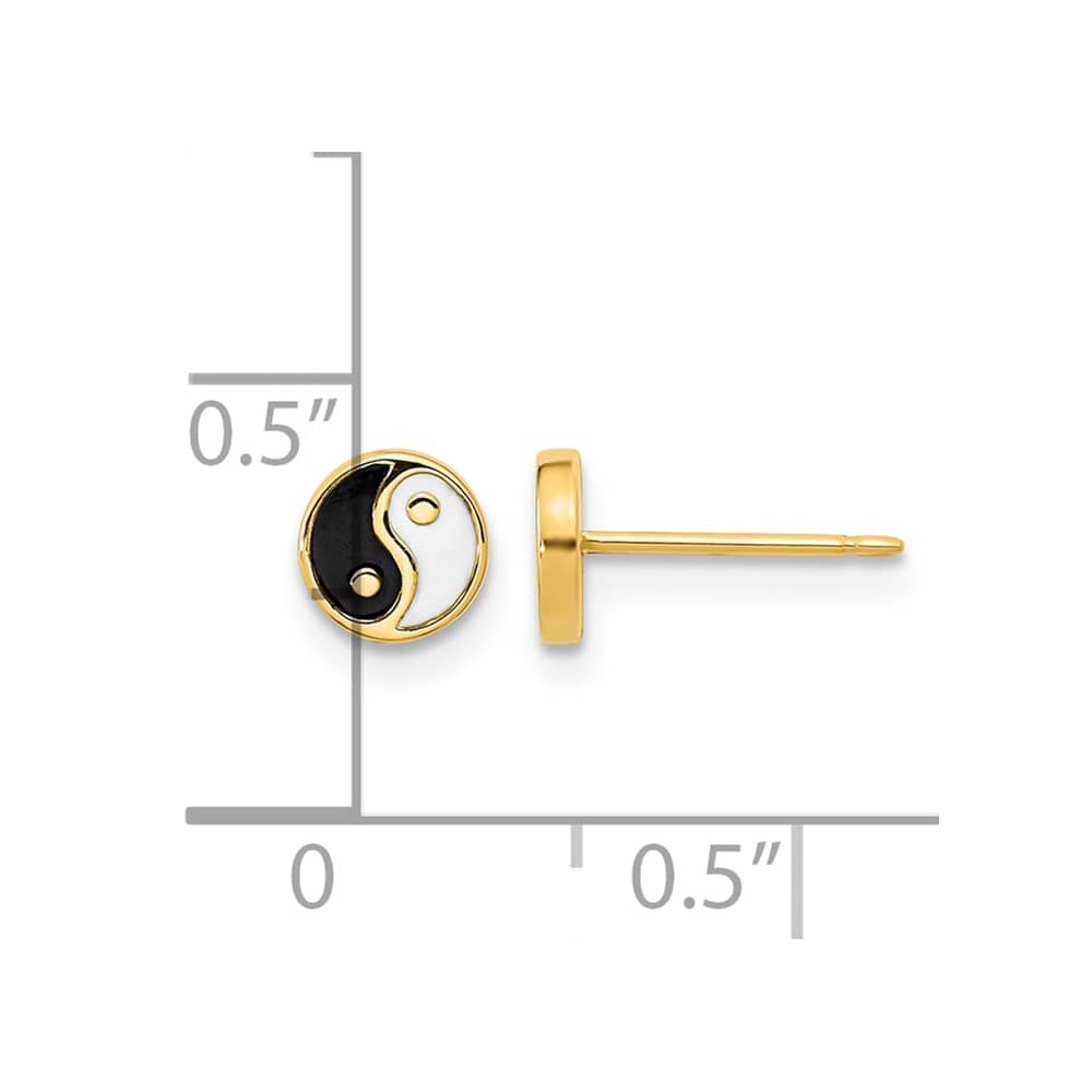 14K Yellow Gold Black and White Enamel Yin Yang Post Earrings, view 4 of 4