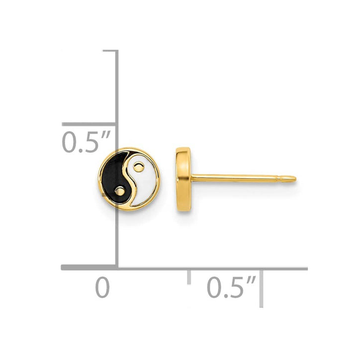14K Yellow Gold Black and White Enamel Yin Yang Post Earrings, view 4 of 4