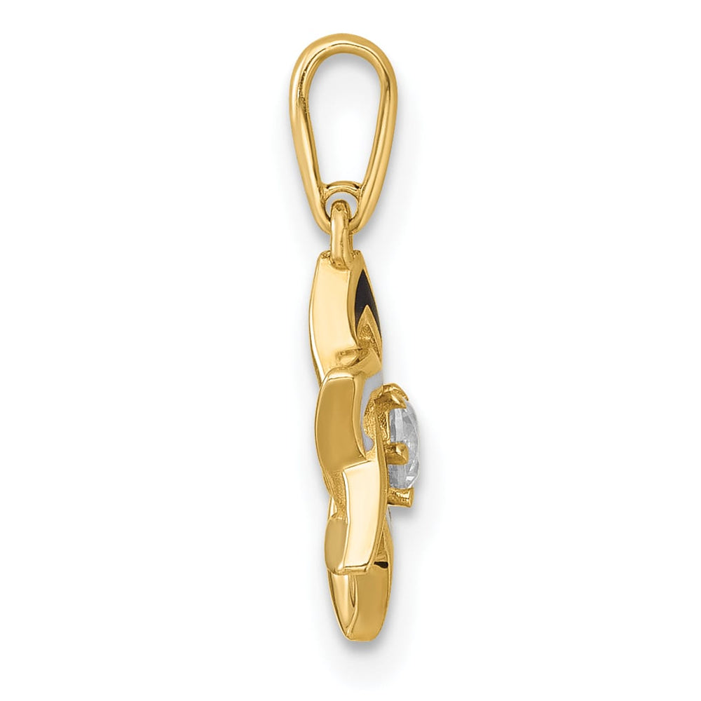 14K Yellow Gold Black and White Enameled and CZ Star of David Charm /