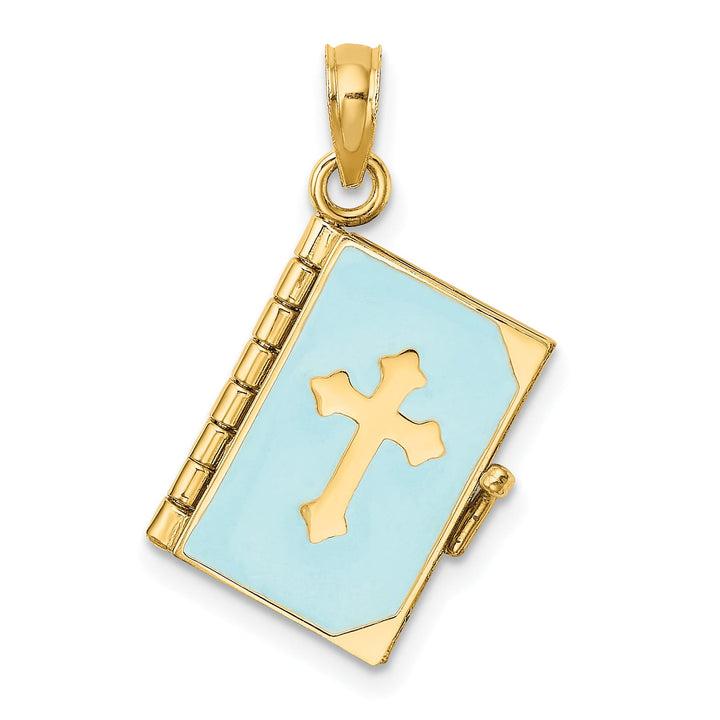 14K Yellow Gold Blue Enameled 3-D Bible with Lord's Prayer and