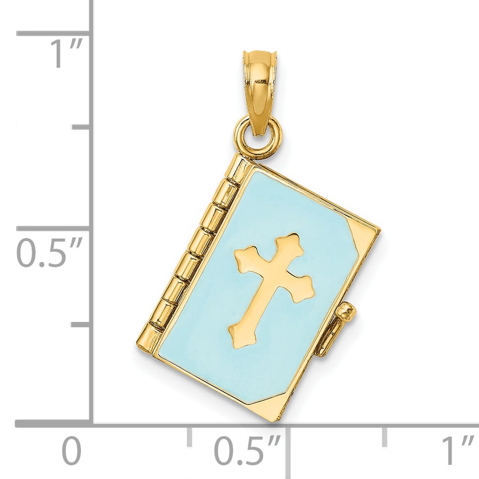 14K Yellow Gold Blue Enameled 3-D Bible with Lord's Prayer and