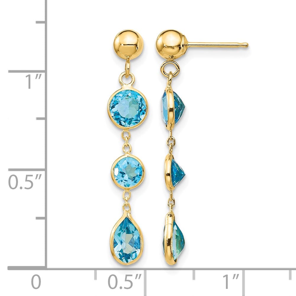 14K Yellow Gold Blue Topaz Dangle Post Earrings, view 4 of 4