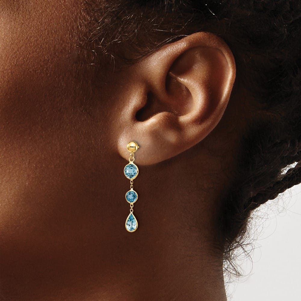 14K Yellow Gold Blue Topaz Dangle Post Earrings, view 3 of 4