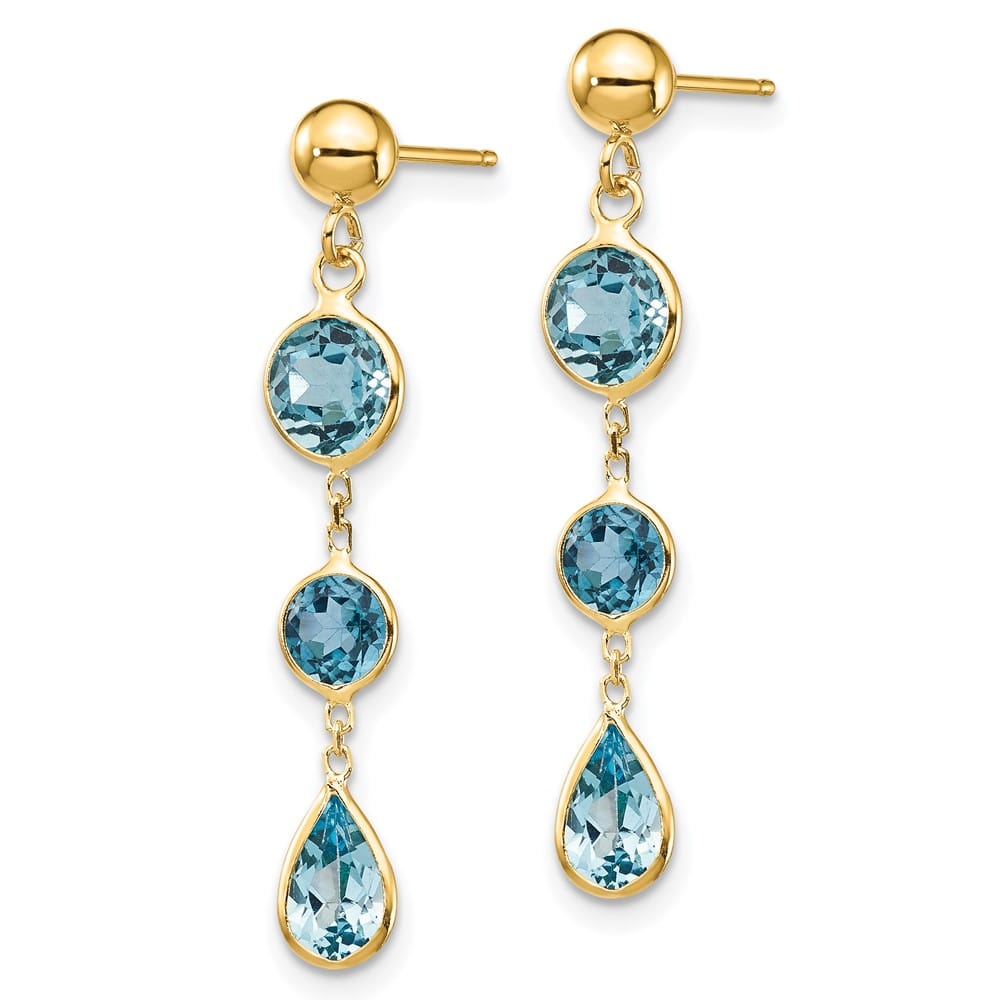 14K Yellow Gold Blue Topaz Dangle Post Earrings, view 2 of 4
