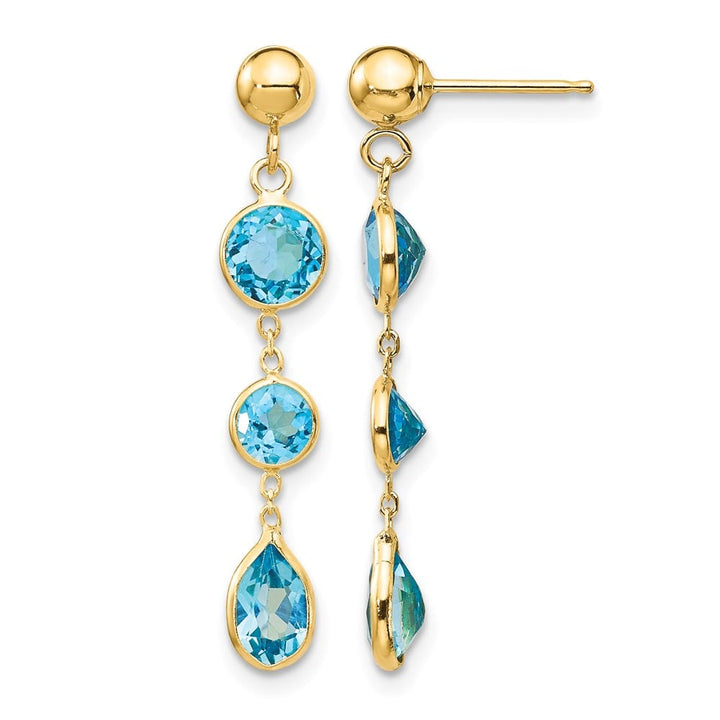 14K Yellow Gold Blue Topaz Dangle Post Earrings, view 1 of 4