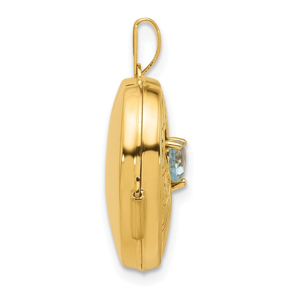 14K Yellow Gold Blue Topaz December Birthstone 18mm Heart Locket