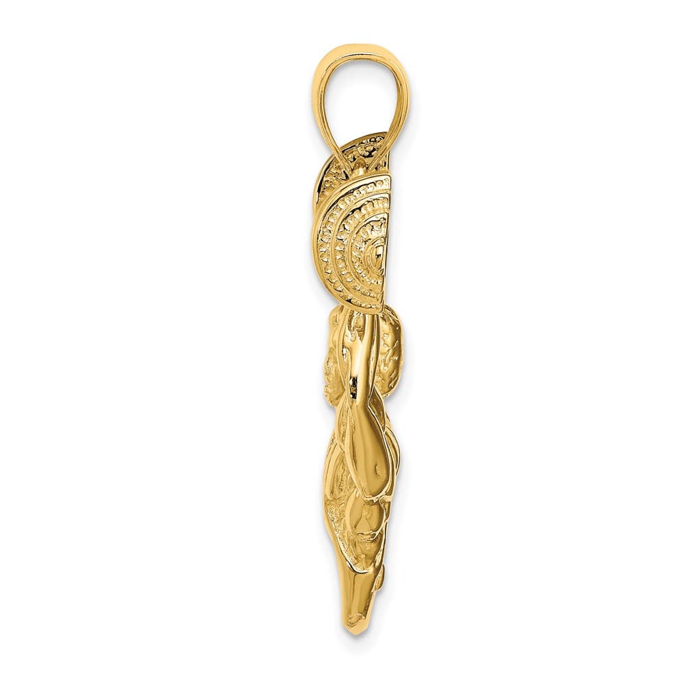 14K Yellow Gold Bodybuilder Waist Up with Barbell Pendant