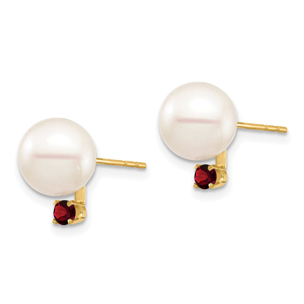 14K Yellow Gold Bold 8-8.5mm Freshwater Pearl Garnet Studs