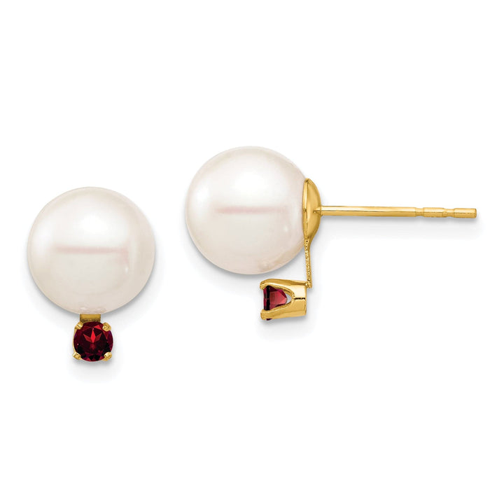 14K Yellow Gold Bold 8-8.5mm Freshwater Pearl Garnet Studs