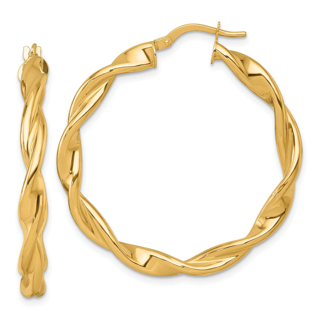 14K Yellow Gold Bold Polished 38mm Twisted Hoops