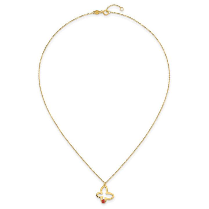 14K Yellow Gold Butterfly with Enamel Ladybug 16.25 inch Necklace