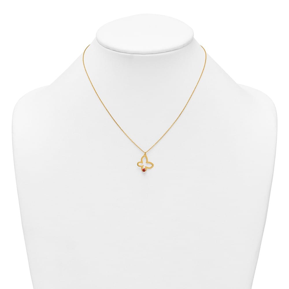 14K Yellow Gold Butterfly with Enamel Ladybug 16.25 inch Necklace