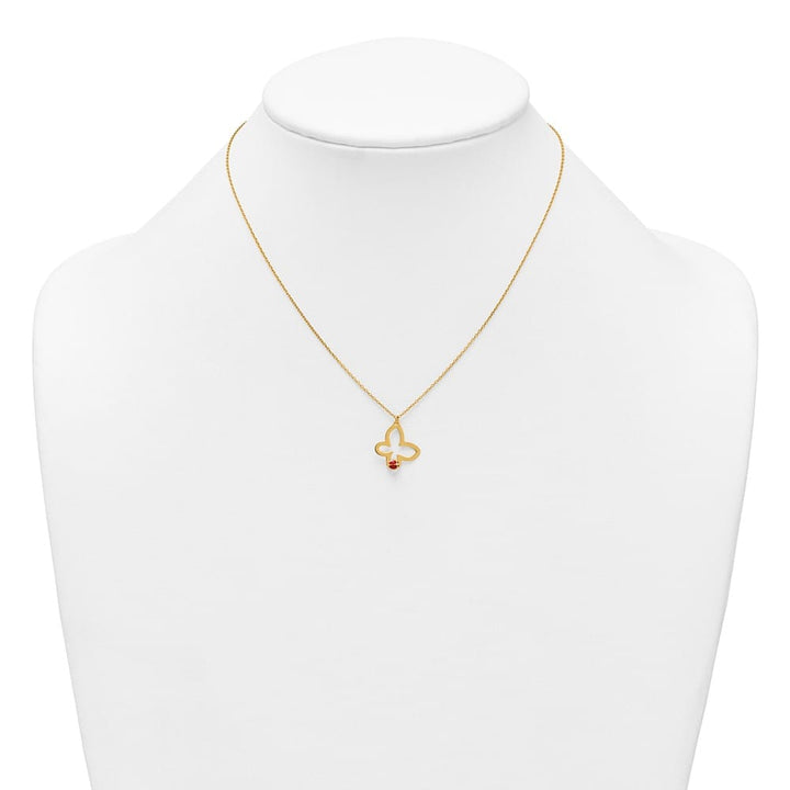 14K Yellow Gold Butterfly with Enamel Ladybug 16.25 inch Necklace