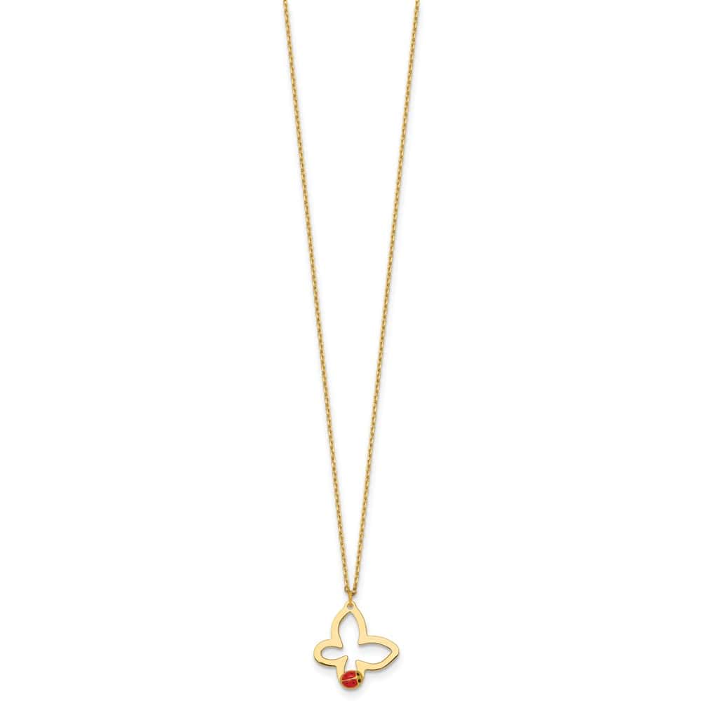 14K Yellow Gold Butterfly with Enamel Ladybug 16.25 inch Necklace