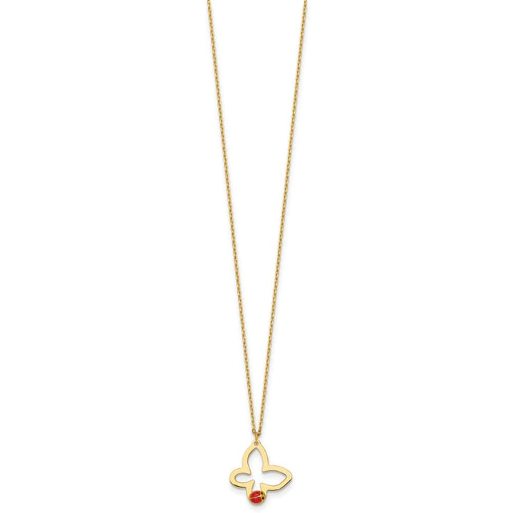 14K Yellow Gold Butterfly with Enamel Ladybug 16.25 inch Necklace