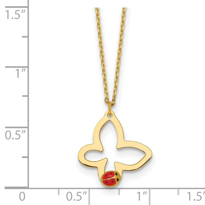14K Yellow Gold Butterfly with Enamel Ladybug 16.25 inch Necklace