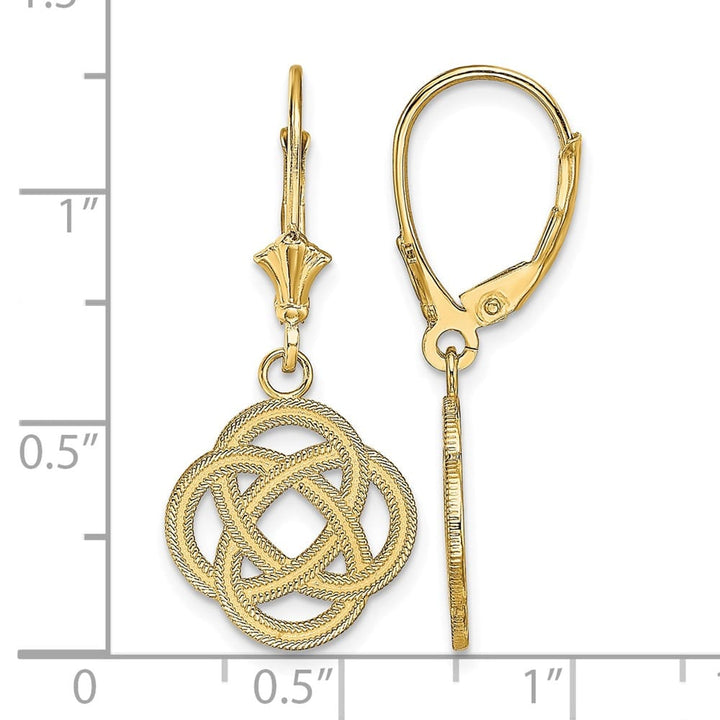 14K Yellow Gold Celtic Eternity Knot Circle Dangle Leverback Earrings, view 4 of 4